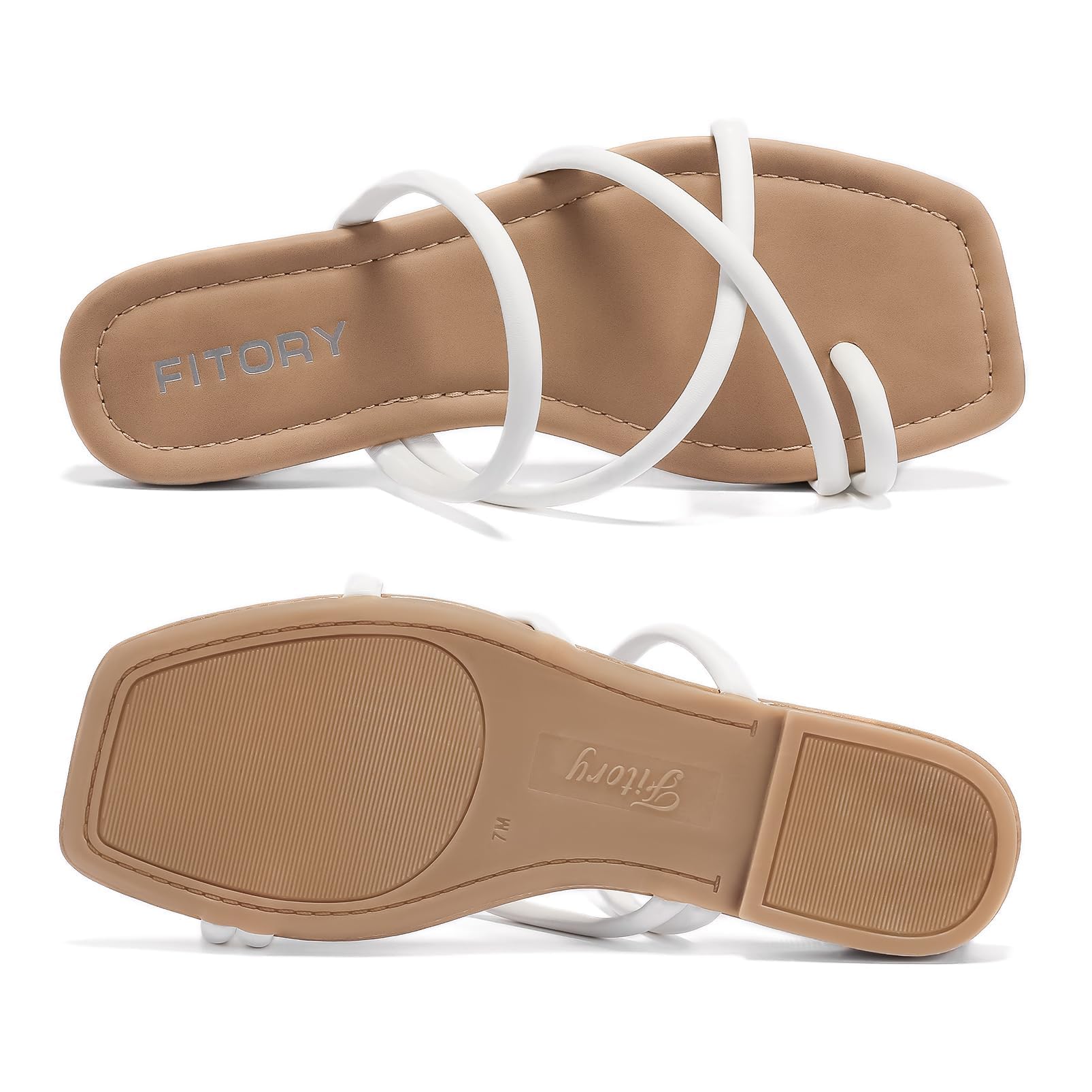 FITORY Women's Slide Sandals Flat Toe Ring Thongs with Cross Strap for Summer Size