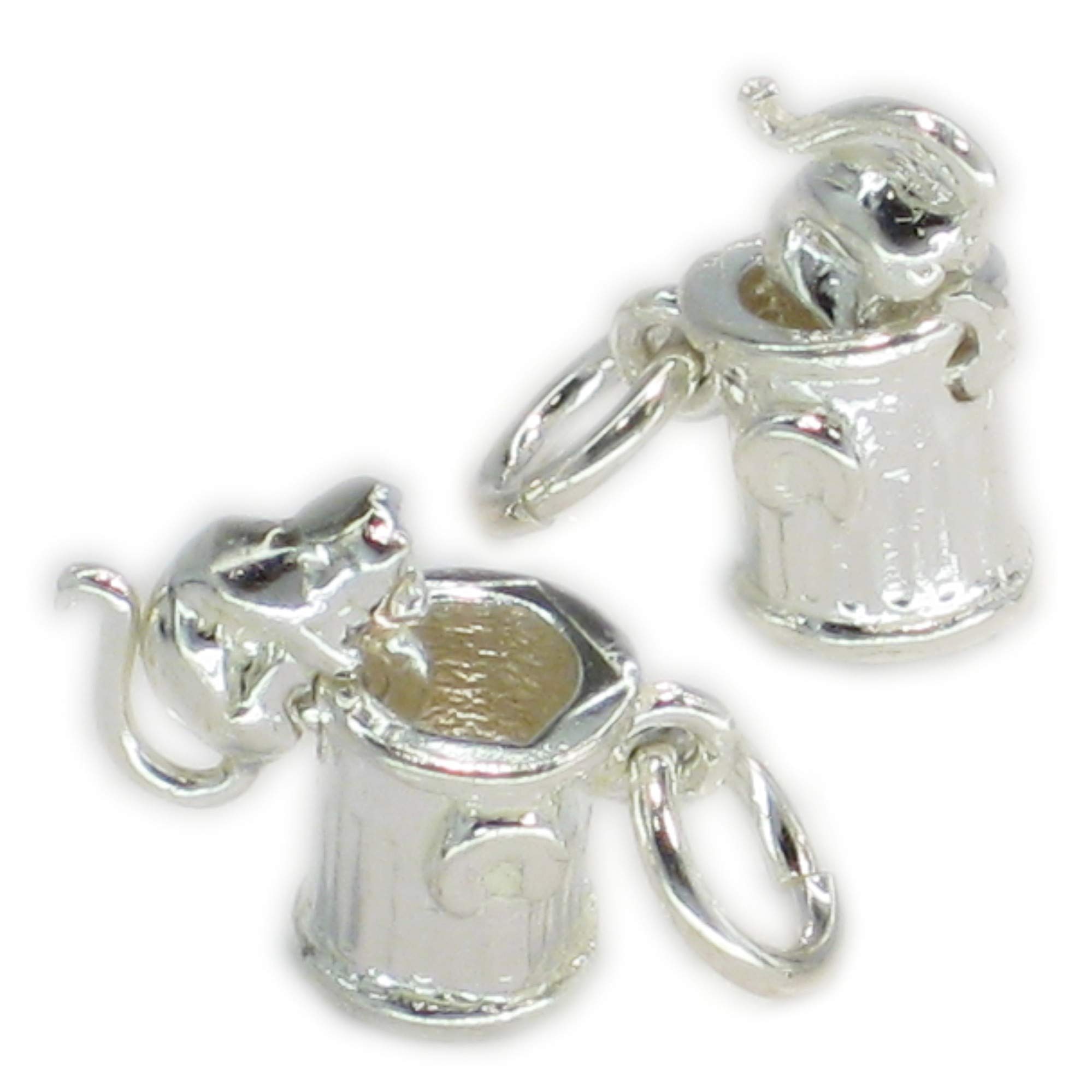 Maldon Jewellery Cat in dustbin trashcan movable sterling silver charm .925 x1 Cats Charms