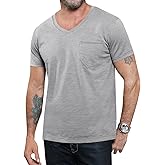 Runcati Mens Short Sleeve T-Shirts Casual V Neck Cotton Tee Summer Beach Tops with Pocket