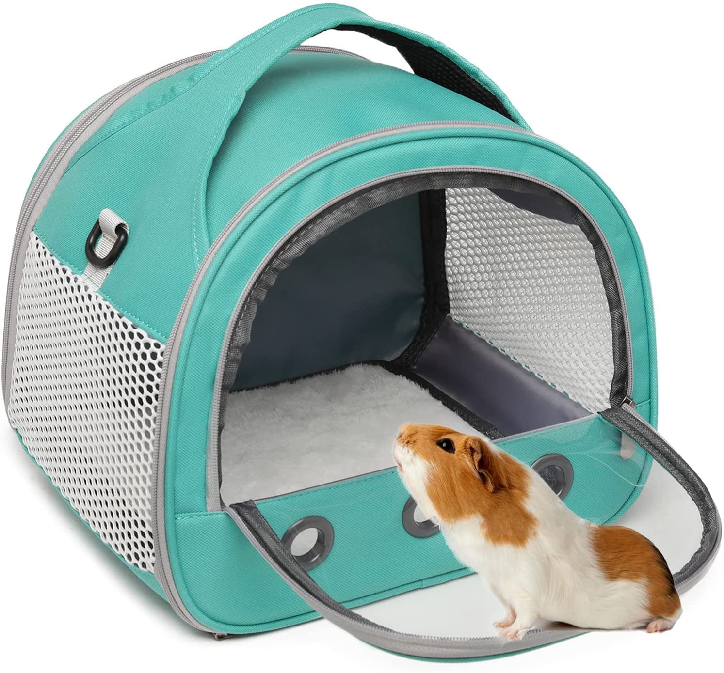 Small Animal Carrier Bag - Guinea Pig Carrier Large Size,Portable Bag with Strap for Parrots Ferret Hedgehog Squirrel Chinchilla Sugar Glider, Breathable & Perspective (Blue)