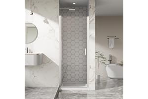 Bathenum 30” x 72” Pivot Shower Door, 1/4 inch Thick Tempered Glass Pivot Swing Shower Door in Chrome Finish, Semi-Frameless Design