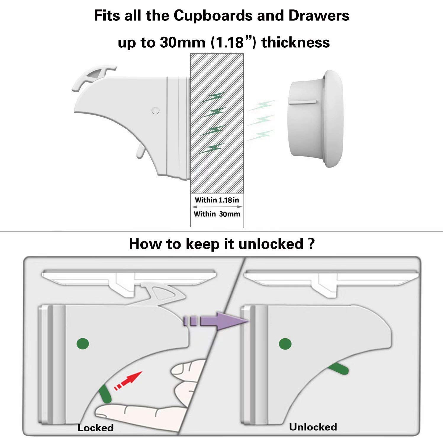 Die Unsichtbare Kindersicherung für Schranktür und Schubladen Weiß Ohne