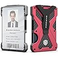 Minimalist Wallet for Men- Slim Aluminum Metal Money Clip Wallet with Clear ID Card Holder, Carbon Fiber Wallet, RFID Blocking,Holds up 15 Cards with Cash Clip,Ultra-Thin Tactical Wallet- Red