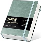 CAGIE Bullet Dotted Journal Notebook 320 Pages 100 GSM Paper Hardcover A5 Dot Grid Notebook Leather Journals for Writing Women Men Work Journaling, Green