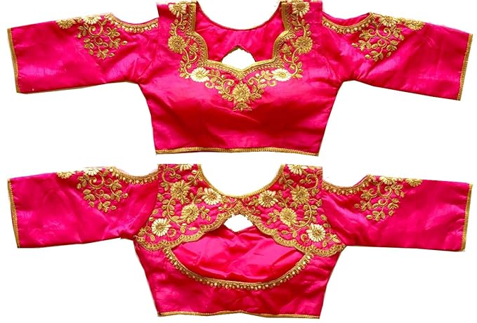 Women's Shoulder Cut Readymade Blouse Pattern (Rani Color,Size 38 + 4 inch margin) (rani)