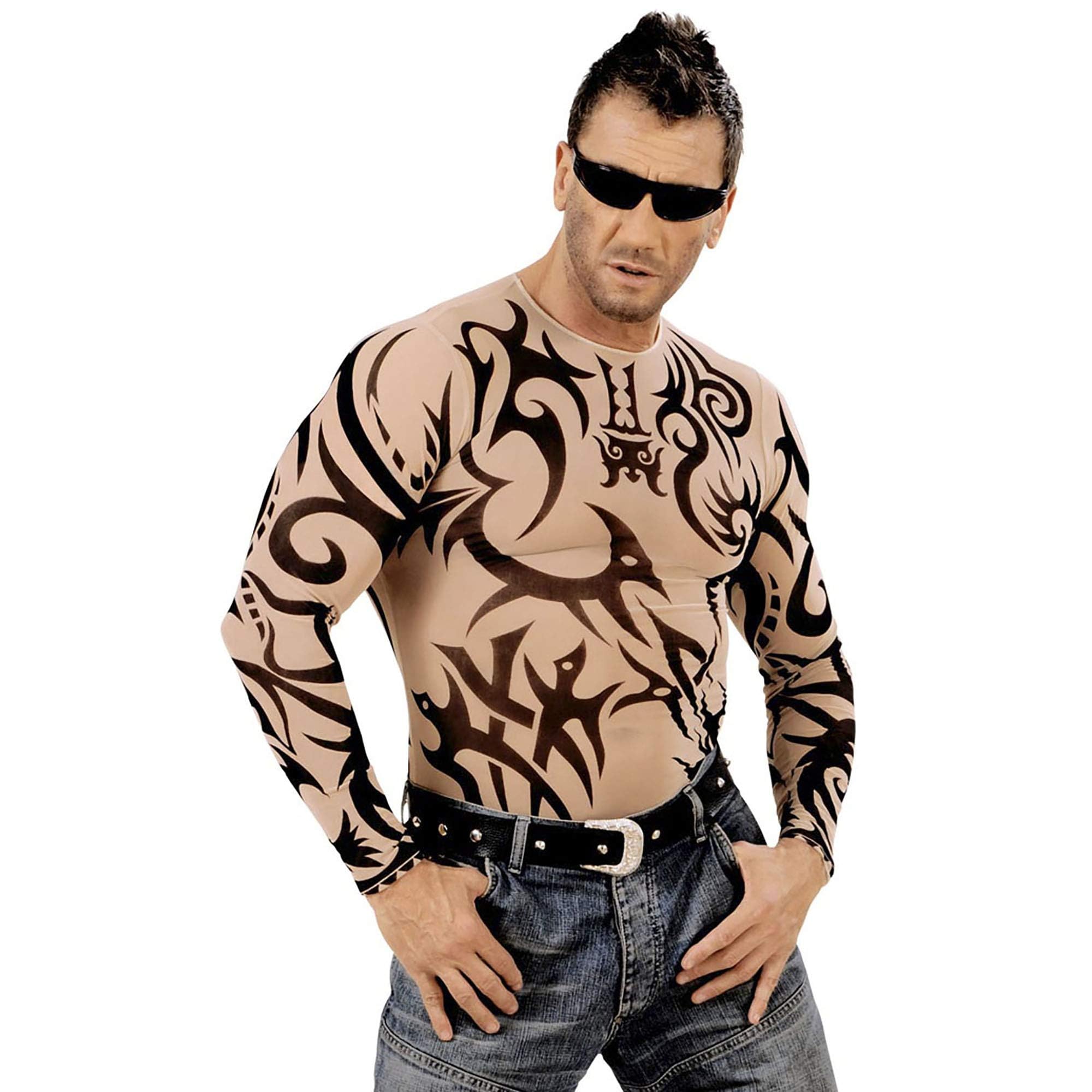 Tattoo Shirt Tribal Mens Costume for 80s Film TV Fancy Dress