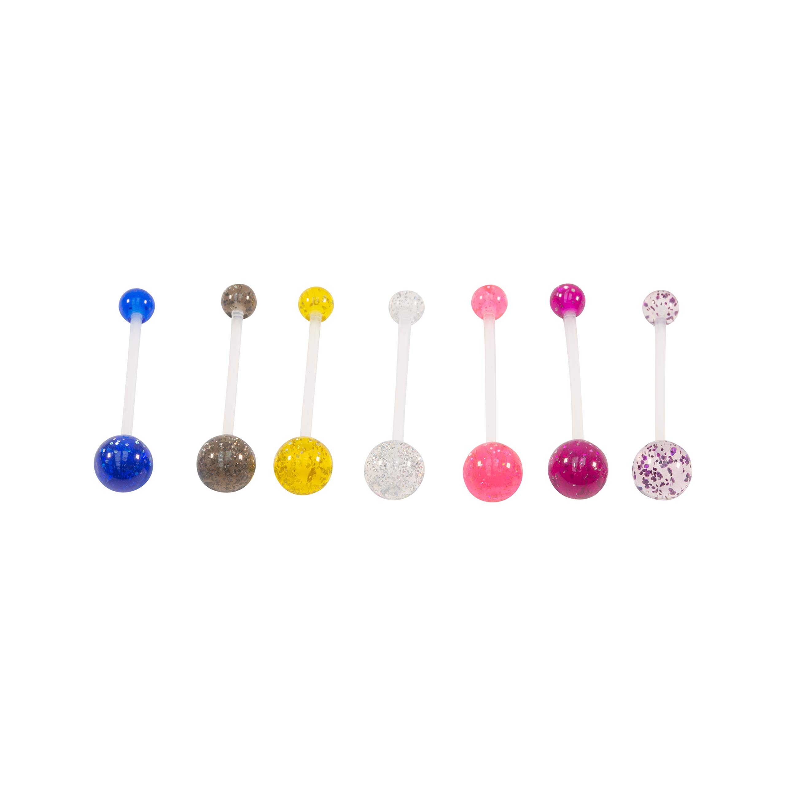 Glitter Pregnancy Maternity Belly Navel Bar Bioflex/Plastic Flexible PFTE Body Piercing Jewellery bars/rings (Set of 7)