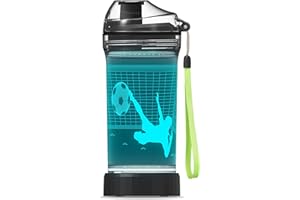 YuanDian Soccer Gifts, Light Up Kids Water Bottle with 3D Soccer Illusion Lamp- 14 OZ Tritan BPA Free - Cool Drinking Cups Gift for School Kids Boy Child Sport Soccer Lovers