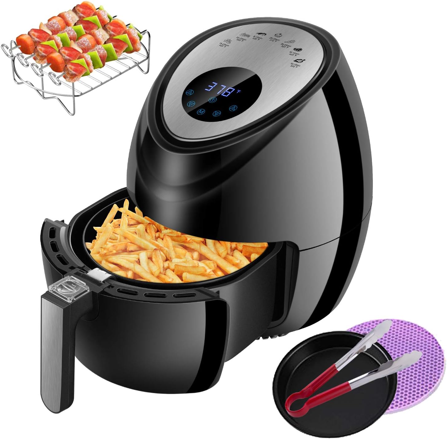 Air Fryer 3.7QT Digital Oilless Cooker, 1500W Electric Hot Air Cooker Oven 7in1 Presets for Healthy Cooking with LCD Touch Screen, Nonstick Basket and Recipes (3.7Qt)