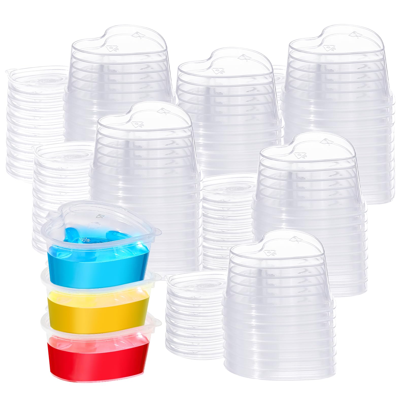 Photo 1 of ISKYBOB 100Pcs 2oz Heart Shaped Jello Shot Cups with Lids, Disposable Plastic Heart Shape Storage Containers for Sauce Condiment, Leakproof Small Portion Cups for DIY Slime Liquid Foam Ball Soft Clay