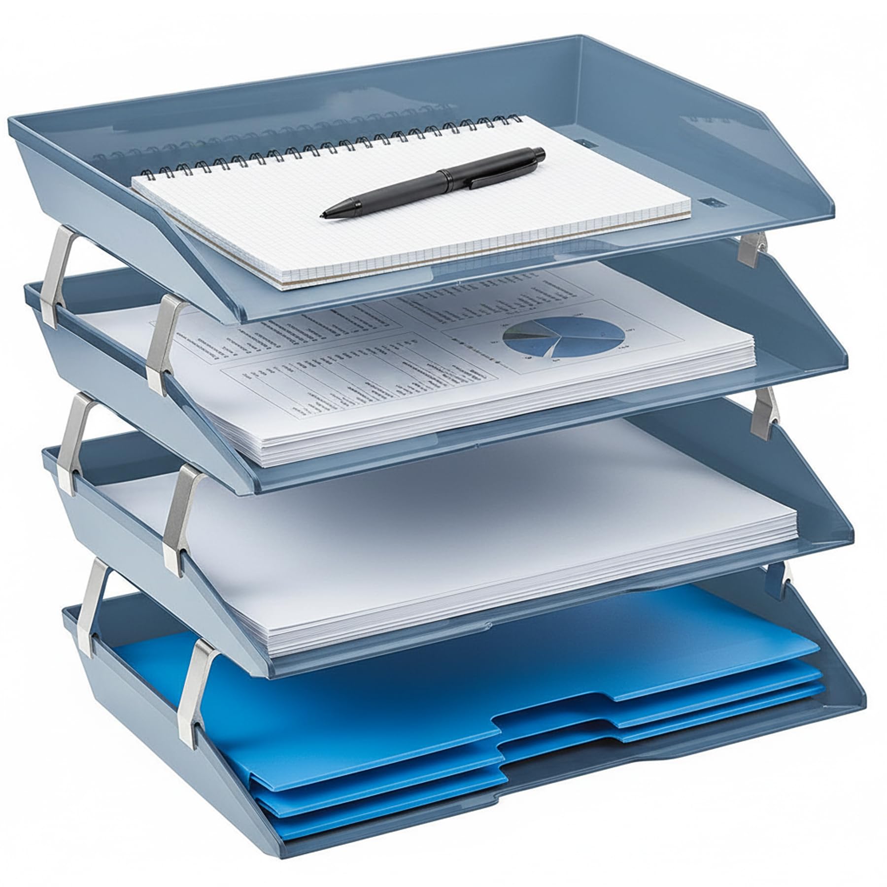 Acrimet Facility 4 Tier Letter Tray, Side Load, Letter Size/A4, Desktop File Organizer, Plastic (Solid Blue)