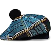 EZE Scottish Hat for Men Tam o' Shanter Flat Bonnet Kilt Hat Acrylic Wool Traditional Cap in Various Tartans
