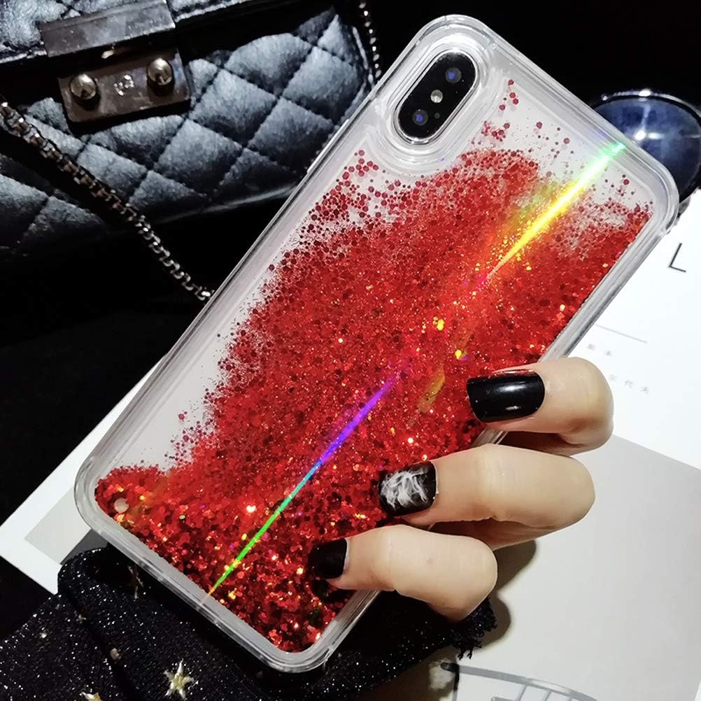 iPhone XR Case, Ebetterr Aurora Glitter Bling Liquid Case for Girls Women, Creative Flowing Liquid Floating Soft TPU Bumper Hard Clear Case Phone Cover for iPhone XR 6.1 inch 2018 Release-Red