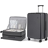 mixi 24 Inch Large Expandable Checked Luggage PC Hard Shell Suitcase Top Opening Rolling Travel Suitcases with Spinner Wheels & TSA Lock, Rock Gray