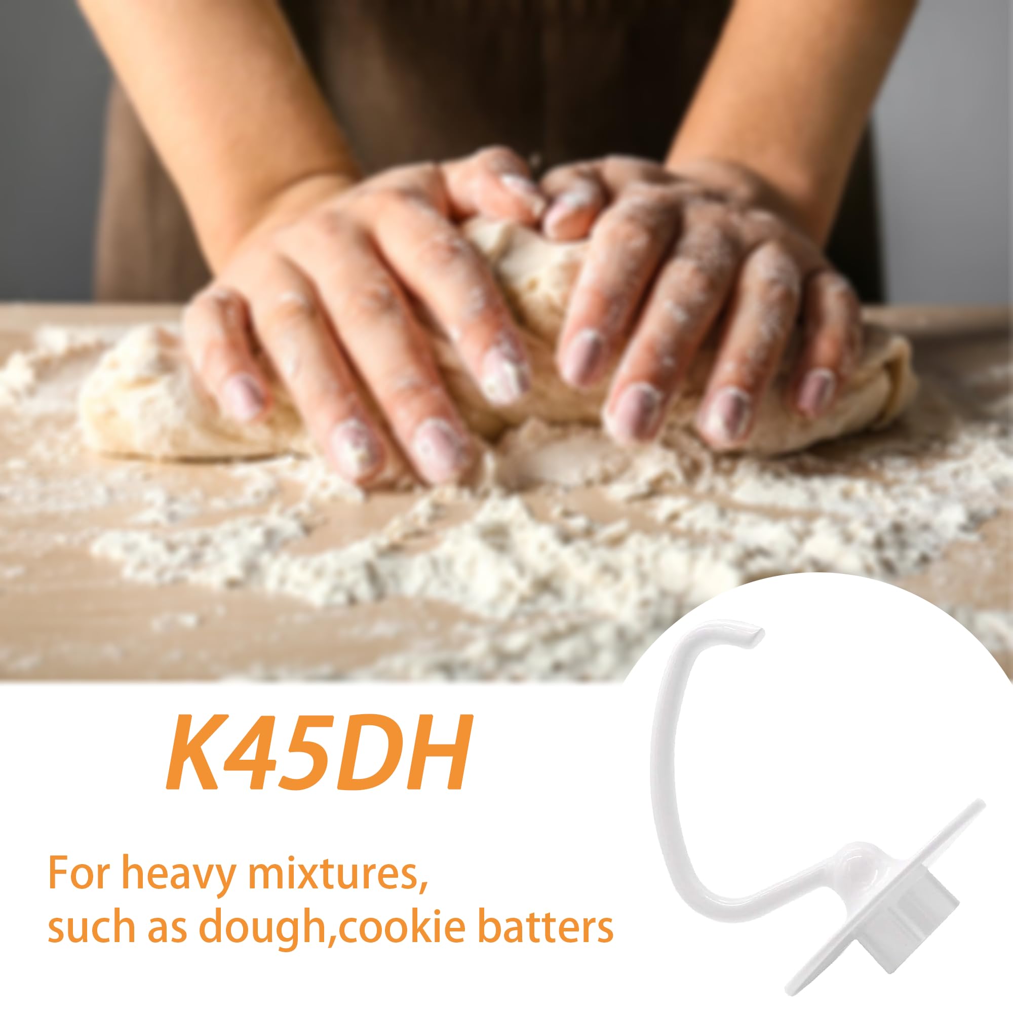 Kitchen Mixer Accessories K45DH Dough Hook & K45B Coated Flat Beater & K45WW Wire Whip 3 piece Stand Mixers Replacement Set Compatible With K45 KSM75 KSM90 KSM100 KSM103