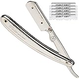Parker SR1 Stainless Steel Shavette Straight Edge Professional Barber Razor for Men and 5 Parker Premium Platinum blades