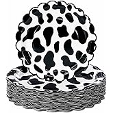HEIPINIUYE 50 Pieces Cow Print Paper Plates 7 Inch Black and White Scalloped Plates Disposable Dinner Plate for Farm Cow Themed Party Birthday Baby Shower Dessert Plate