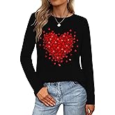 Valentines Long Sleeve Shirts for Women Valentine Love Heart Printed Tee Casual Tops