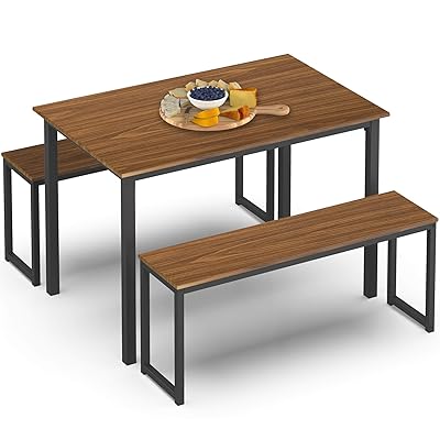 HOMURY Modern Studio Soho Dining Table with Two Benches 3 Piece, Brown