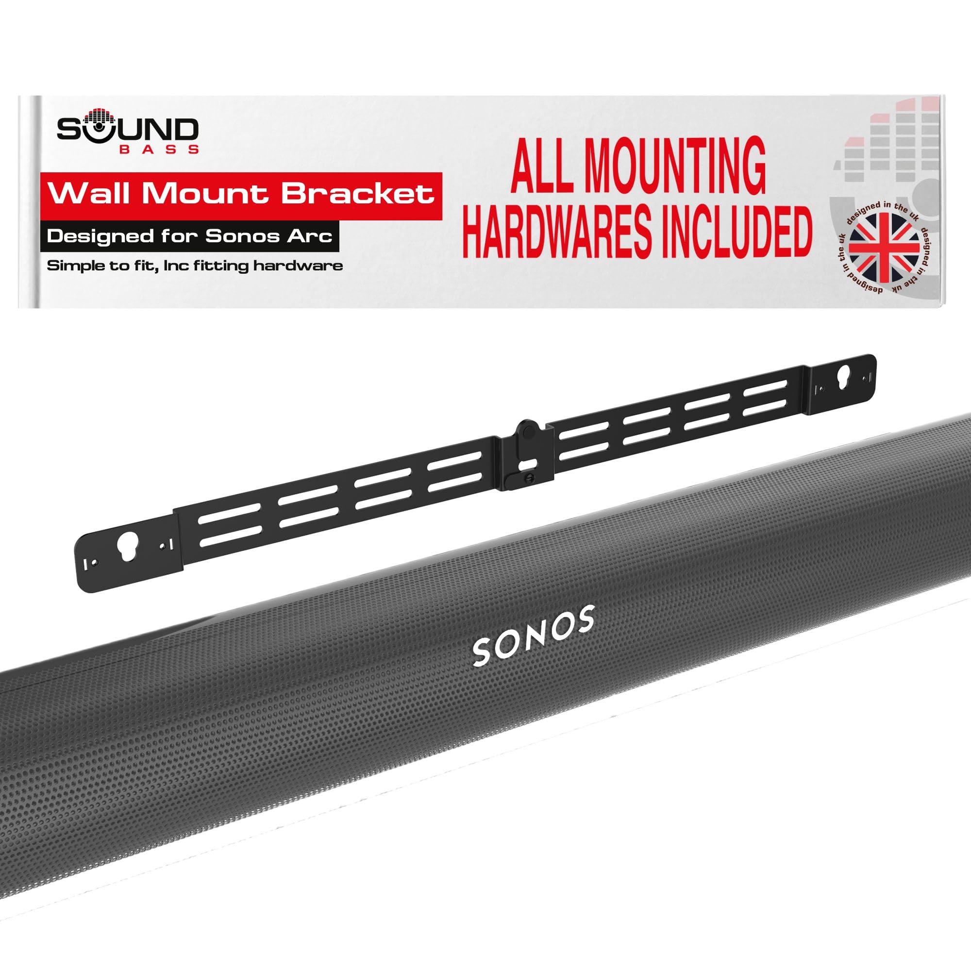 Photo 1 of Sound Bass Arc Wall Mount Bracket, Black, Compatible with Sonos Arc and Arc Ultra, Adjustable Depth, All Hardware Included, Designed in The UK