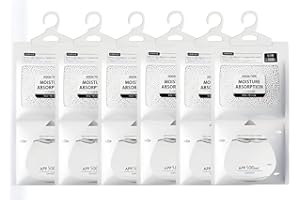 Moisture Absorber, 6-Pack Dehumidifier Bags with Hanger, 0.5L Capacity, Unscented. Reduces humidity and eliminates unpleasant