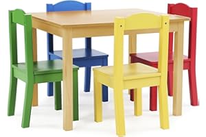 Humble Crew Kids Wooden Table and 4 Chairs Set, Natural/Primary - Kids Table and Chair Set for Toddlers and Children for Arts, Crafts, and Snack Time - Sturdy, Durable Toddler Activity Table