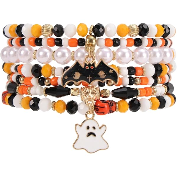 Lonext Halloween Stackable Stretch Bracelets - Heishi Beaded Friendship Bracelet Set
