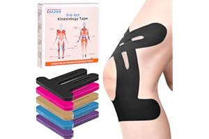 IEADEN Precut Kinesiology Tape for Knees, 10 Pcs - Knee Support & Stability, Knee Pain Relief Athletic Tape - Waterproof & Elastic, Breathable Hypoallergenic Latex-Free Tape, Black