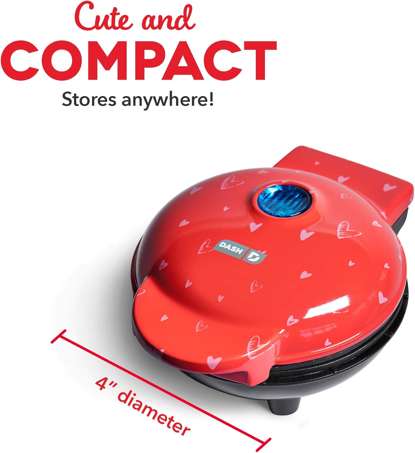 Dash DMWH100HP Mini Maker for Individual Waffles, Hash Browns, Keto Chaffles with Easy to Clean, Non-Stick Surfaces, 4 Inch, Red Love Heart: Kitchen & Dining