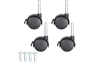 YEWEKE Swivel Stem Casters 2 Inch Casters Wheels with Brake 5/16" x1 1/2" (8x38mm) Nylon Furniture Casters with 4 Sockets for Shelf, Cabinet, Tray, Planter etc (1.5 Inch Black Nylon Caster with Brake)