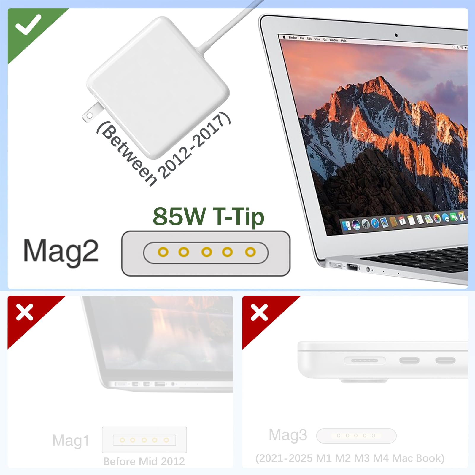Mac Book Pro Charger - 85W Mag 2 Power Adapter,Compatible with Mac Book Pro 13 & 15 & 17 inch (Between 2012-2017)