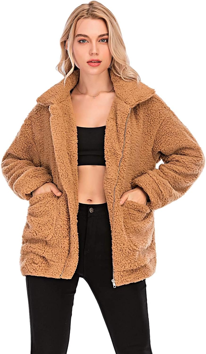 Comeon Women's Faux Fur Jacket Shaggy Jacket Winter Fleece Coat Outwear Shaggy Shearling Jacket at  Women's Coats Shop