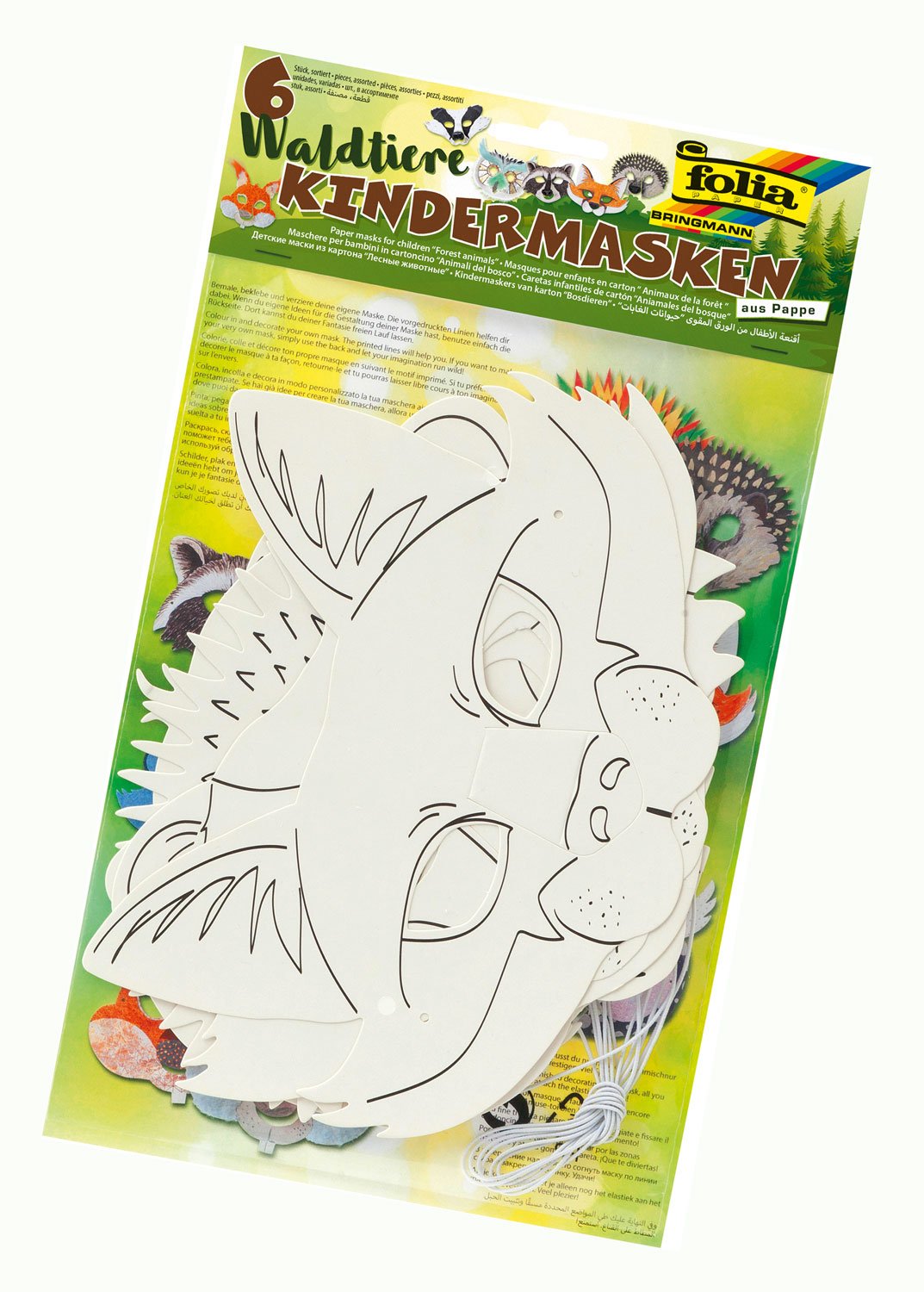 folia 23259 Children's Masks Forest Animals Cardboard Assorted Designs Pack of 6 White for Painting and Design Yourself for Children, Boys and Girls, Ideal for Children's Birthday Parties and Parties