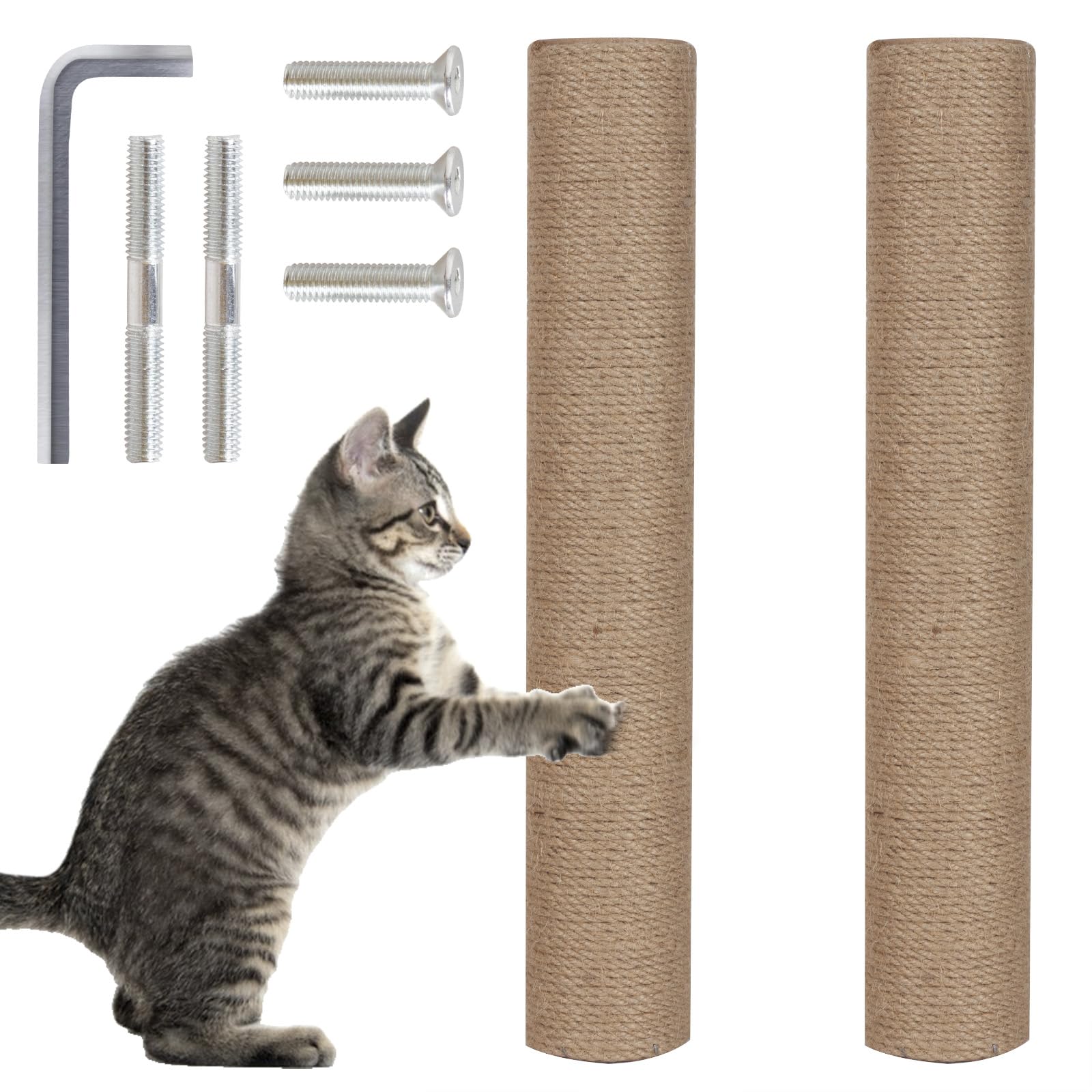 Photo 1 of PowerKing Natural Sisal Replacement Scratching Post, 15.7'' 2 Pieces M8 Cat Scratch Post Refill Pole Parts for Refurbishment, Include Screws (Natural)