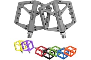 Bike Pedals Mountain Bike Adult, Light MTB Flat Pedals Grippy w 20pcs Non-Slip Studs, Glass Fiber Nylon Composite Platform Pe