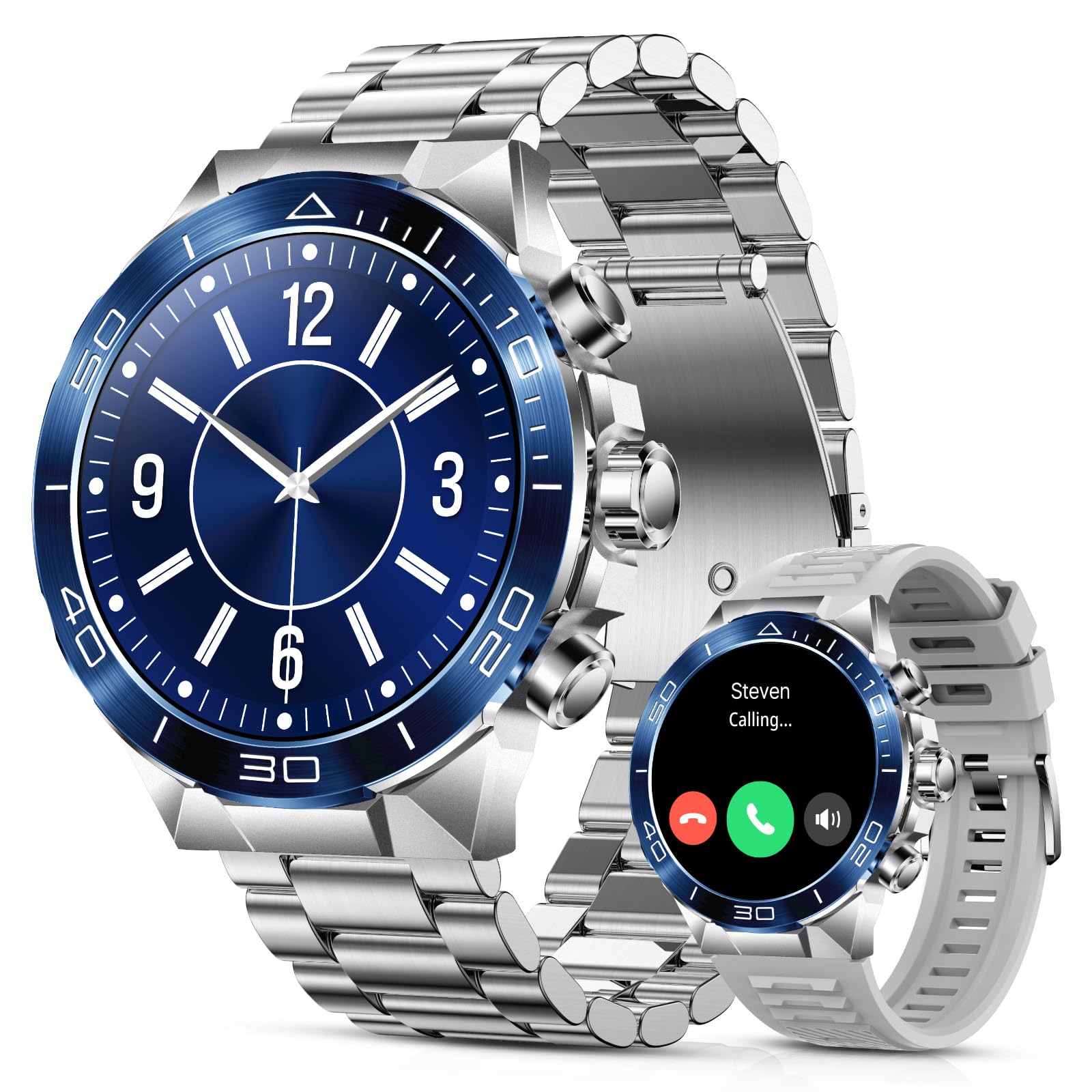 Smart Watch for Men (Answer/Make Call),1.43''AMOLED Screen with 24 Hours Healthy Monitor, 100+ Sports Modes Fitness Tracker Watch, 400mAh Battery Pedometer Calorie Smartwatch Compatible Android iOS