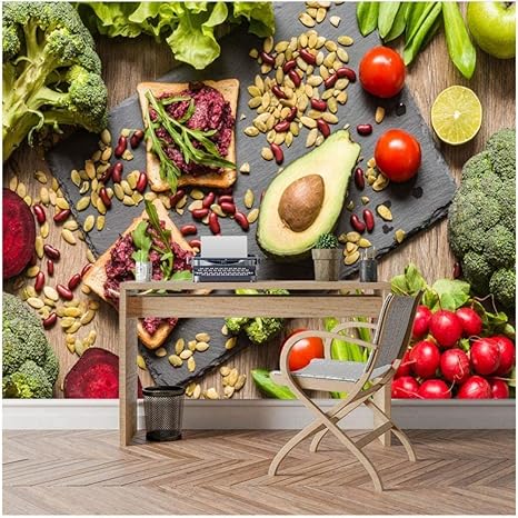 Amazon カスタム3d食品野菜フルーツ壁紙壁画リビングルームの家の装飾 350x250cm 壁紙