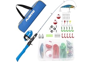 PLUSINNO Kids Fishing Pole with Spincast Reel Telescopic Fishing Rod Combo Full Kits for Boys, Girls, and Adults