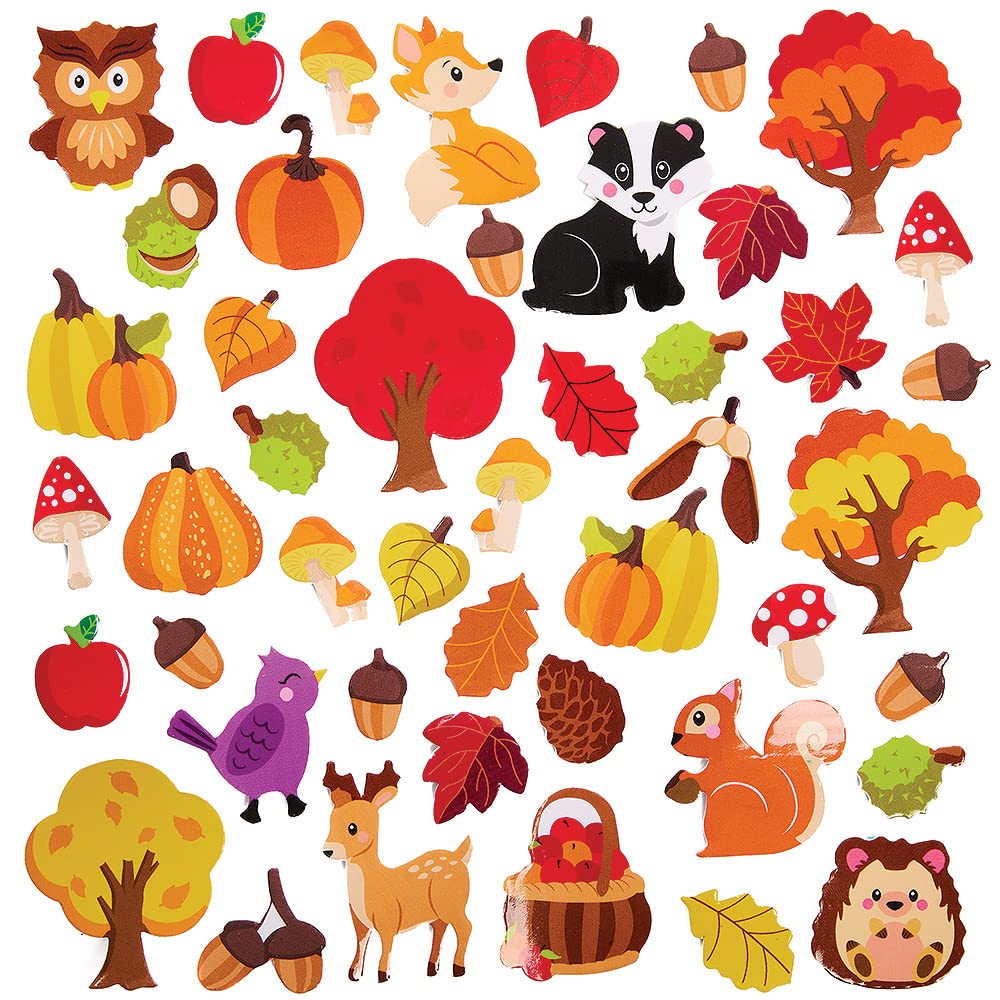 Baker Ross Autumn Foam Stickers - Pack of 100, Nature-inspired, Woodland-themed, Reusable, Colourful, Polyurethane Foam, Stickers for Arts and Crafts, Decoration, Paper