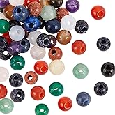 OLYCRAFT 50 Pcs 6mm Natural Stone Beads Random Round Loose Gemstones 2mm Hole Beads Assorted Large Hole Stones for DIY Necklace Charm Bracelet Jewelry Making