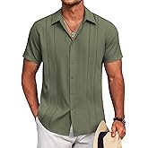 COOFANDY Mens Cuban Guayabera Shirt Short Sleeve Button Down Shirts Summer Beach Vacation Shirts