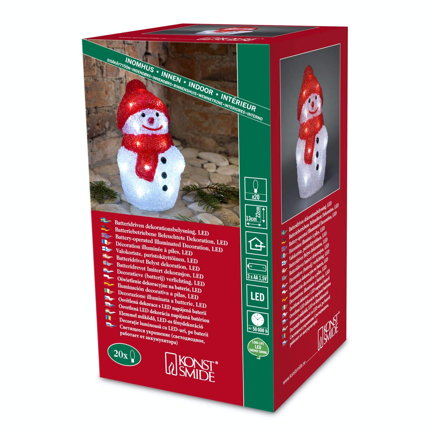 Battery LED Acrylic Snowman - 20 LEDs - 22cm high - 3D Christmas Decoration - 6175-203