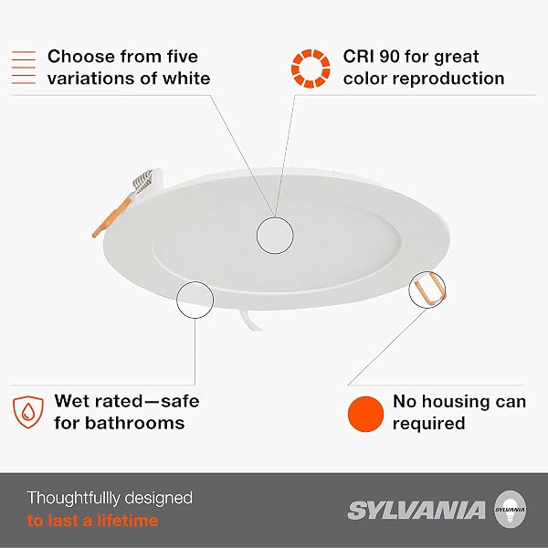 SYLVANIA LED 6″ SLIM MICRODISK RECESSED DOWNLIGHT, JUNCTION BOX, 16W, 5 CCT COLOR SELECT (2700K / 3000K / 3500K / 4000K / 5000K), DIMMABLE, 1200 LUMENS – 1 PACK (61405)
