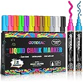 GOTIDEAL Chalk Markers,12 Colors Liquid Chalk Markers for Blackboard Chalkboard Glass Neon Pens, Washable Window markers Paint and Drawing for Car, Auto, Calendar, Menu,Mirror Wet Erasable Chisel Tip