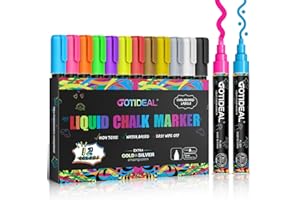 GOTIDEAL Chalk Markers, 12 Colors Liquid Chalk Markers for Blackboard Chalkboard Calendar Glass Neon Pens, Washable Window markers Paint and Drawing for Car, Auto, Bistro,Mirror Wet Erase Chisel Tip