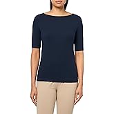 NIC+Zoe Womens Perfect Knit Rib Elbow Sleeve Boatneck Tee
