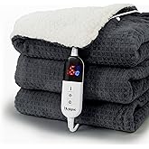 blunique Heated Blanket Electric Blanket Twin Waffle, 62x84 Inches Sherpa Fleece Fast Heating Blanket 6 Heating Levels & 10 Hours Auto Off ETL Certification,Charcoal Grey Twin