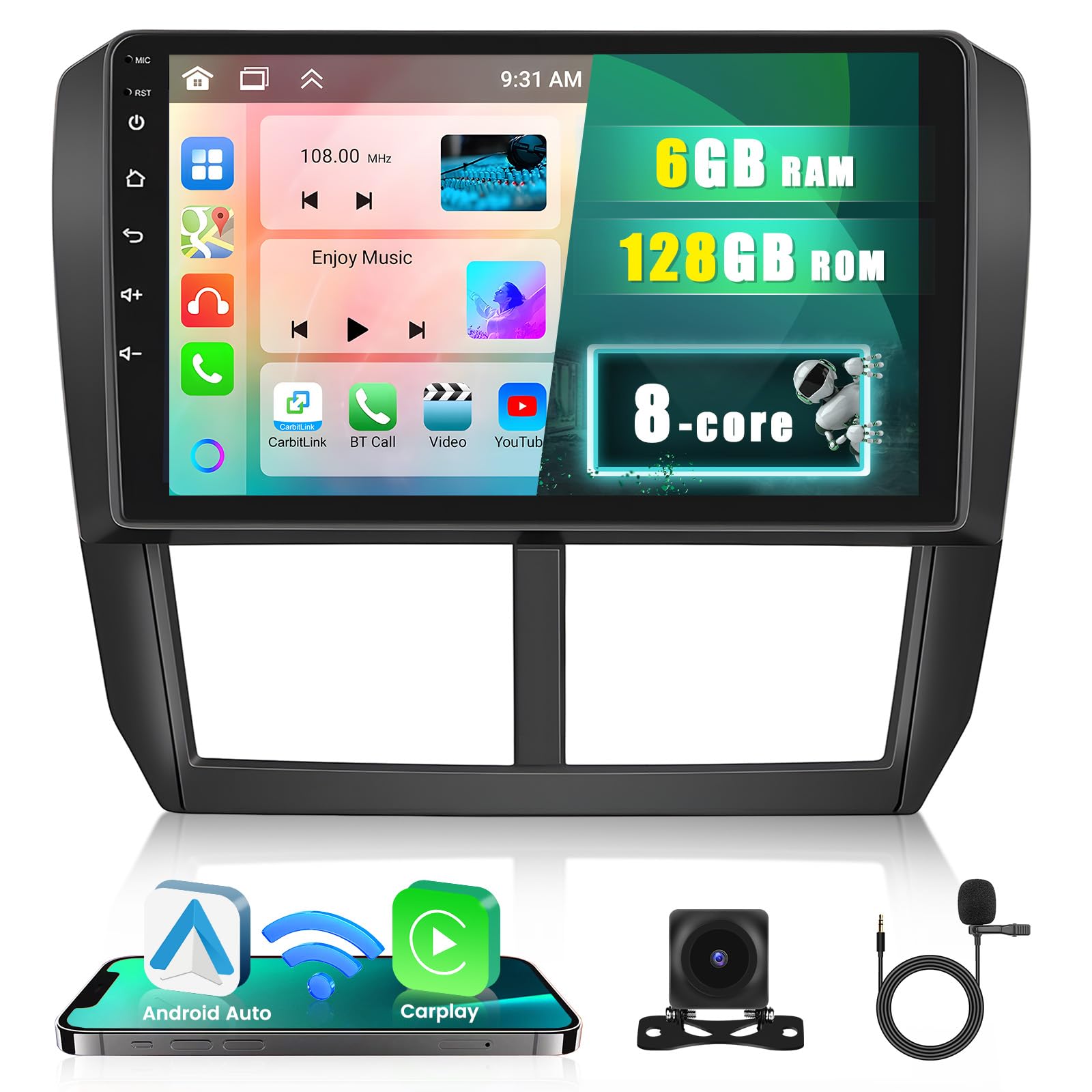 Photo 1 of Inefala 8-Core 6+128G Android 15 Car Stereo Upgrade Radio for 2008-2012 Subaru Forester Impreza WRX STI, 9'' HD Touch Screen with Wireless CarPlay & Android Auto, AHD Backup Camera, GPS Navigation