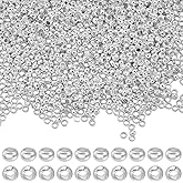 Beebeecraft 1 Box 2000Pcs Tiny Spacer Beads 2mm 925 Sterling Silver Plated Brass Metal Round Rondelle Loose Spacer Seed Beads for Jewelry Making Bracelet Necklace DIY
