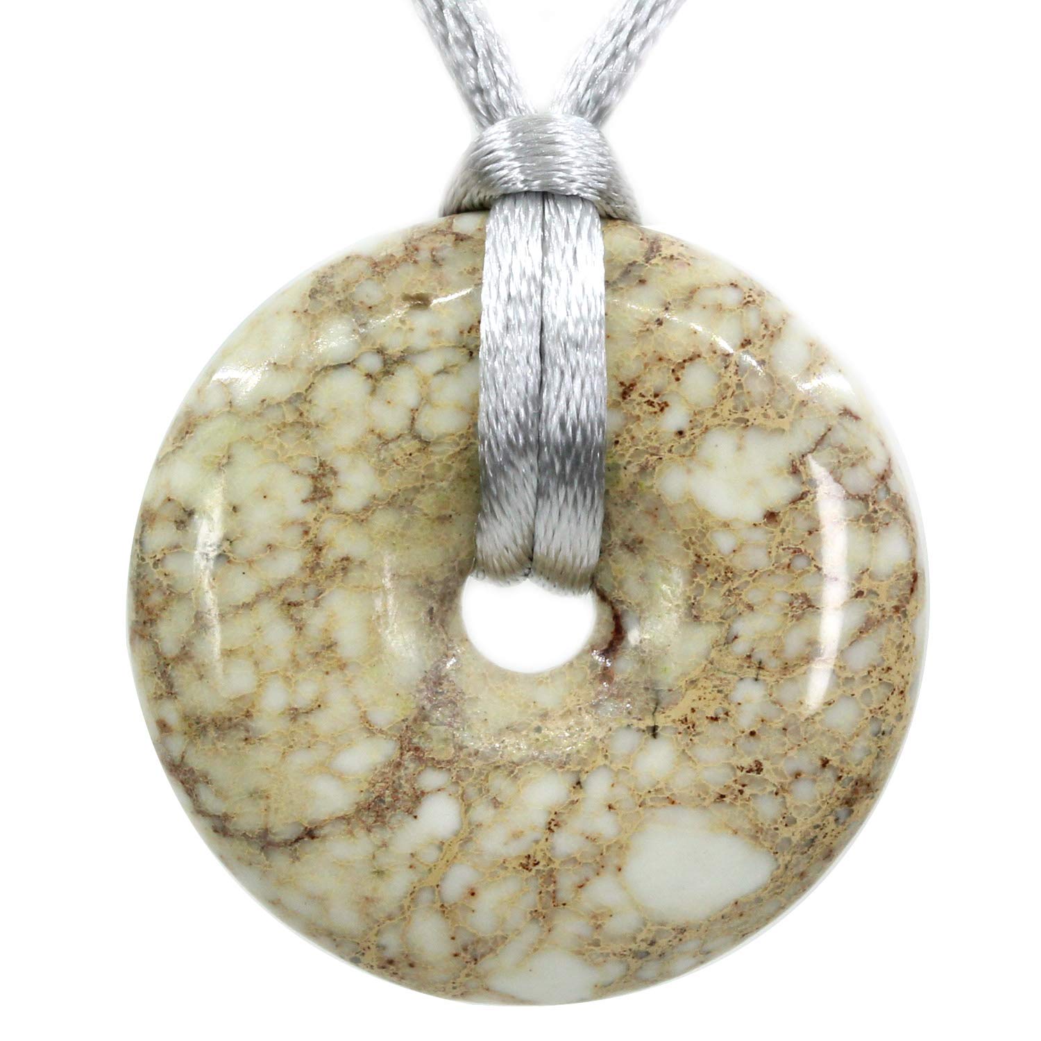 CHENYUE Natural White Sediment Jasper Gemstones Peace Donut 30M Beads Adjustable Braided Macrame Tassels Pendant Unisex — image 1